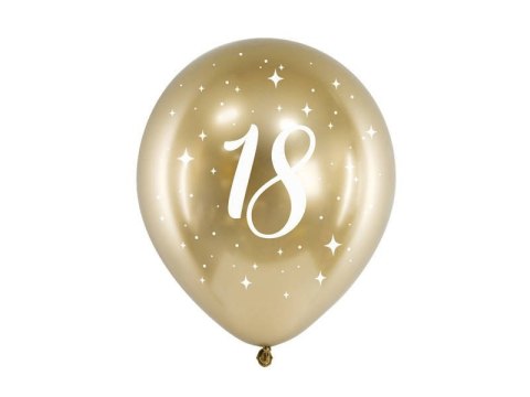 Balony Glossy 18 urodziny, Złoty chrom, 30cm, 6 szt. Balony Glossy 18 urodziny, Złoty chrom, 30cm, 6 szt.