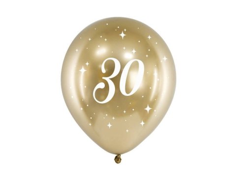 Balony Glossy 30 urodziny, Złoty chrom, 30cm, 6 szt. Balony Glossy 30 urodziny, Złoty chrom, 30cm, 6 szt.