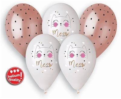 Balony lateksowe Kotki Meow 33 cm, 5 sztuk Balony lateksowe Kotki Meow 33 cm, 5 sztuk