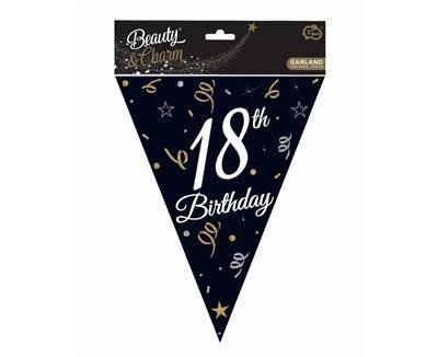 Girlanda papierowa, flagi, chorągiewki czarne, 18 Urodziny, 270 cm Girlanda papierowa, flagi, chorągiewki czarne, 18 Urodziny, 270 cm