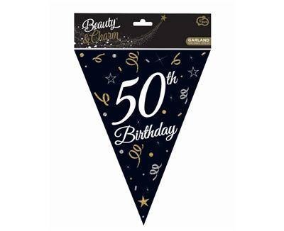 Girlanda papierowa, flagi, chorągiewki czarne, 50 Urodziny, 270 cm Girlanda papierowa, flagi, chorągiewki czarne, 50 Urodziny, 270 cm