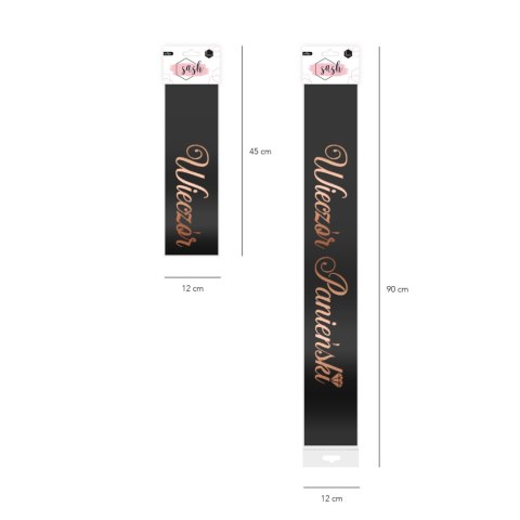 Szarfa czarna z napisem Wieczór Panieński w kolorze rose gold, 160cm Szarfa czarna z napisem Wieczór Panieński w kolorze rose gold, 160cm