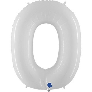 Balon Foliowy Cyfra 0, Biała Shiny 102cm Grabo