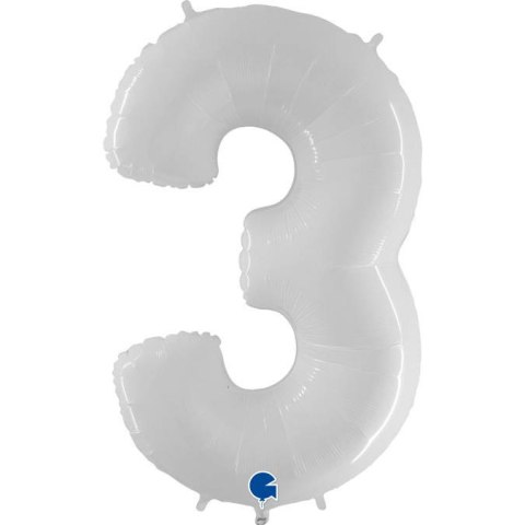 Balon Foliowy Cyfra 3, Biała Shiny 102cm Grabo Balon Foliowy Cyfra 3, Biała Shiny 102cm Grabo