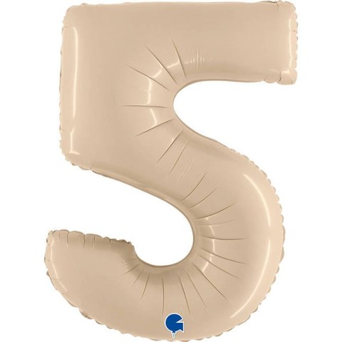 Balon Foliowy Cyfra 5, Satynowa Kremowa 102cm Grabo Balon Foliowy Cyfra 5, Satynowa Kremowa 102cm Grabo