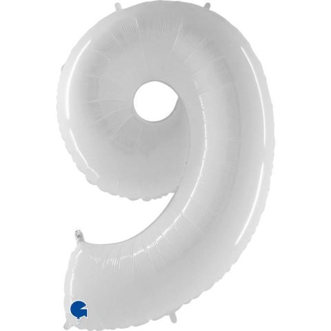 Balon Foliowy Cyfra 9, Biała Shiny 102cm Grabo Balon Foliowy Cyfra 9, Biała Shiny 102cm Grabo