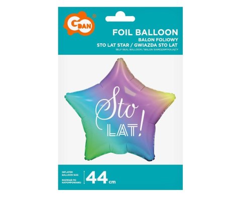 Balon Foliowy, Gwiazda tęczowa Sto Lat, 44cm Balon Foliowy, Gwiazda tęczowa Sto Lat, 44cm