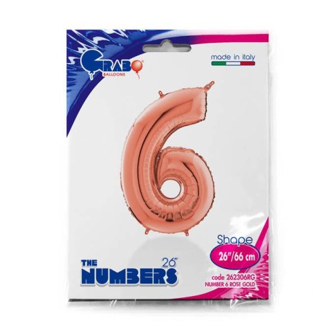 Balon foliowy Cyfra 6 Rose Gold - 66 cm Grabo Balon foliowy Cyfra 6 Rose Gold - 66 cm Grabo