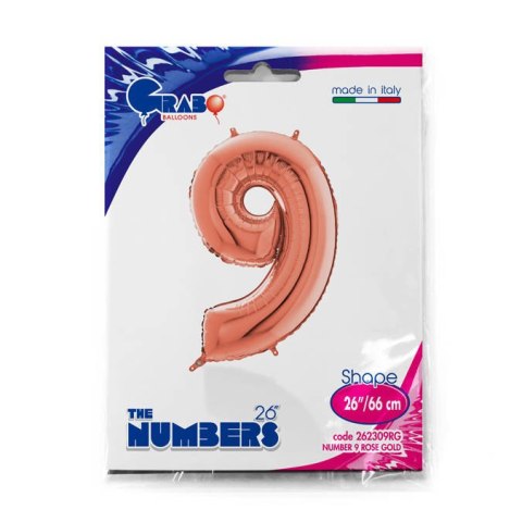 Balon foliowy Cyfra 9 Rose Gold - 66 cm Grabo Balon foliowy Cyfra 9 Rose Gold - 66 cm Grabo