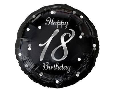 Balon foliowy Happy 18 Birthday, czarny srebrny nadruk, 46 cm Balon foliowy Happy 18 Birthday, czarny srebrny nadruk, 46 cm