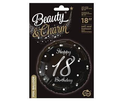Balon foliowy Happy 18 Birthday, czarny srebrny nadruk, 46 cm Balon foliowy Happy 18 Birthday, czarny srebrny nadruk, 46 cm
