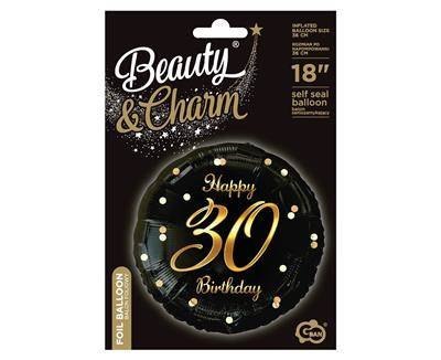 Balon foliowy Happy 30 Birthday, czarny złoty nadruk, 46 cm Balon foliowy Happy 30 Birthday, czarny złoty nadruk, 46 cm