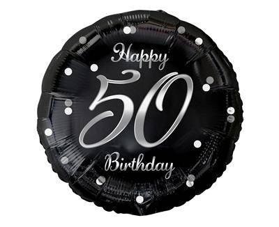 Balon foliowy Happy 50 Birthday, czarny srebrny nadruk, 46 cm Balon foliowy Happy 50 Birthday, czarny srebrny nadruk, 46 cm