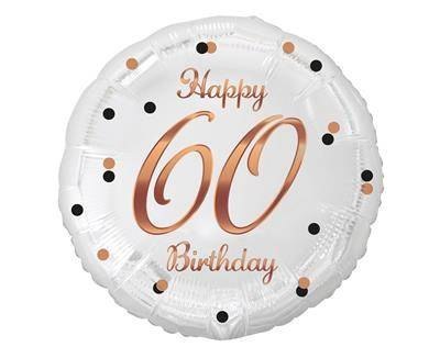 Balon foliowy Happy 60 Birthday, biały, nadruk różowo-złoty, 18' Balon foliowy Happy 60 Birthday, biały, nadruk różowo-złoty, 18'