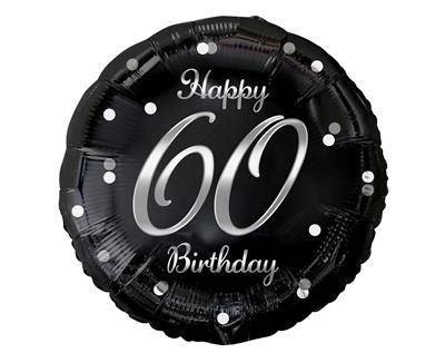 Balon foliowy Happy 60 Birthday, czarny srebrny nadruk, 46 cm Balon foliowy Happy 60 Birthday, czarny srebrny nadruk, 46 cm