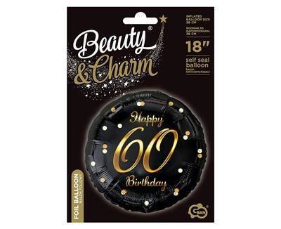 Balon foliowy Happy 60 Birthday, czarny złoty nadruk, 46 cm Balon foliowy Happy 60 Birthday, czarny złoty nadruk, 46 cm