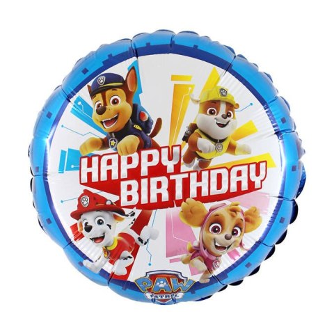 Balon foliowy Psi Patrol okrągły niebieski, Happy Birthday 46 cm Balon foliowy Psi Patrol okrągły niebieski, Happy Birthday 46 cm
