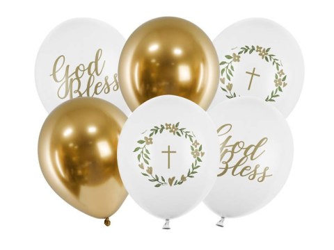 Balony lateksowe God Bless, Komunia Święta 30cm, 6 sztuk Balony lateksowe God Bless, Komunia Święta 30cm, 6 sztuk