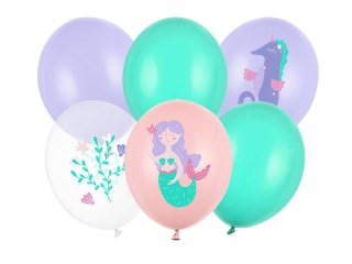 Balony lateksowe Morski świat syrenka 30cm, 6 sztuk