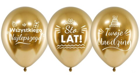 Balony lateksowe Urodzinowe Złote Chrome Sto Lat, 30cm, 10 szt. Balony lateksowe Urodzinowe Złote Chrome Sto Lat, 30cm, 10 szt.