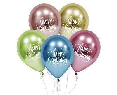 Balony lateksowe platynowe Happy Birthday 30cm, 5 sztuk Balony lateksowe platynowe Happy Birthday 30cm, 5 sztuk