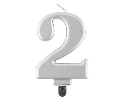 Świeczka cyferka 2, metalik srebrna 8 cm Świeczka cyferka 2, metalik srebrna 8 cm