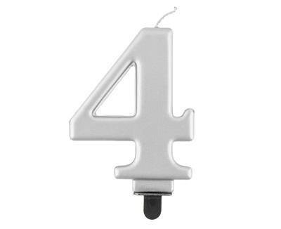 Świeczka cyferka 4, metalik srebrna 8 cm Świeczka cyferka 4, metalik srebrna 8 cm