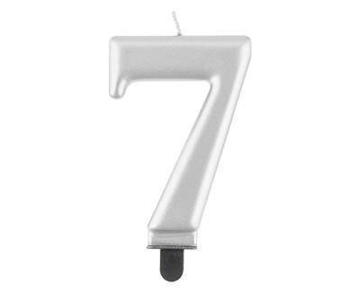 Świeczka cyferka 7, metalik srebrna 8 cm Świeczka cyferka 7, metalik srebrna 8 cm