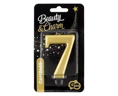 Świeczka cyferka 7, metalik złota, 8 cm Świeczka cyferka 7, metalik złota, 8 cm