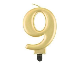 Świeczka cyferka 9, metalik złota, 8 cm
