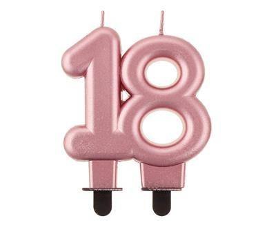 Świeczka liczba 18 urodziny, metalik różowo-złota, 8 cm Świeczka liczba 18 urodziny, metalik różowo-złota, 8 cm