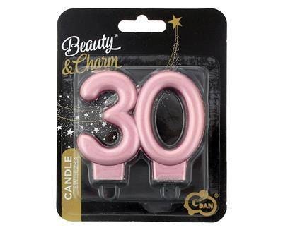 Świeczka liczba 30 urodziny, metalik różowo-złota, 8 cm Świeczka liczba 30 urodziny, metalik różowo-złota, 8 cm