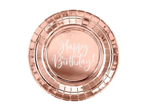 Talerzyki okrągłe Happy Birthday, różowe złoto, 18 cm, 6 sztuk Talerzyki okrągłe Happy Birthday, różowe złoto, 18 cm, 6 sztuk