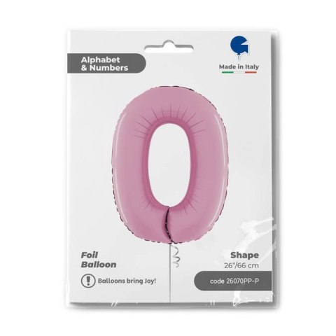 Balon Foliowy Cyfra 0 Różowa Pastel Pink, 66 cm Grabo Balon Foliowy Cyfra 0 Różowa Pastel Pink, 66 cm Grabo