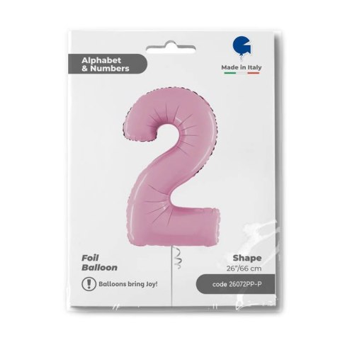 Balon Foliowy Cyfra 2 Różowa Pastel Pink, 66 cm Grabo Balon Foliowy Cyfra 2 Różowa Pastel Pink, 66 cm Grabo