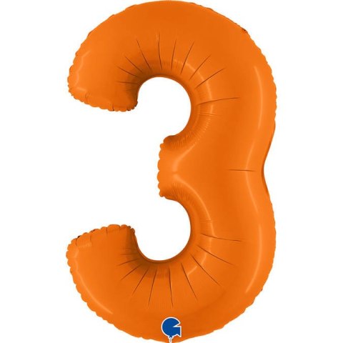 Balon Foliowy Cyfra 3, Matowa Pomarańczowa, 102cm Grabo Balon Foliowy Cyfra 3, Matowa Pomarańczowa, 102cm Grabo