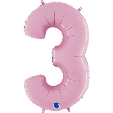 Balon Foliowy Cyfra 3 Różowa Pastel Pink, 66 cm Grabo Balon Foliowy Cyfra 3 Różowa Pastel Pink, 66 cm Grabo