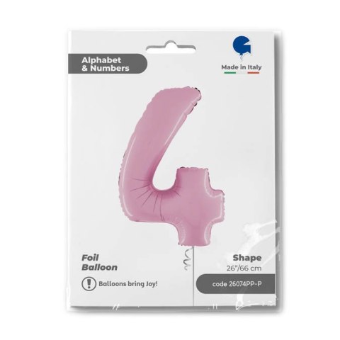 Balon Foliowy Cyfra 4 Różowa Pastel Pink, 66 cm Grabo Balon Foliowy Cyfra 4 Różowa Pastel Pink, 66 cm Grabo