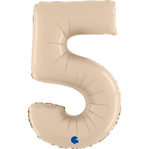 Balon Foliowy Cyfra 5, Satynowa Kremowa, 66 cm Grabo Balon Foliowy Cyfra 5, Satynowa Kremowa, 66 cm Grabo