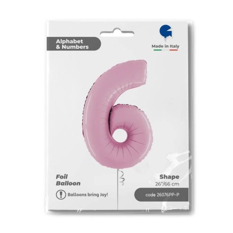 Balon Foliowy Cyfra 6 Różowa Pastel Pink, 66 cm Grabo Balon Foliowy Cyfra 6 Różowa Pastel Pink, 66 cm Grabo