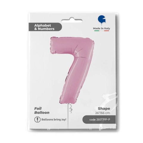 Balon Foliowy Cyfra 7 Różowa Pastel Pink, 66 cm Grabo