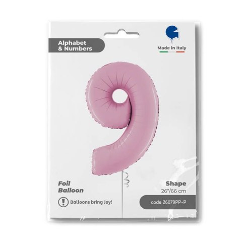 Balon Foliowy Cyfra 9 Różowa Pastel Pink, 66 cm Grabo Balon Foliowy Cyfra 9 Różowa Pastel Pink, 66 cm Grabo