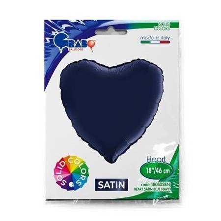 Balon Foliowy - Granatowe Satynowe Serce 46 cm, Grabo Balon Foliowy - Granatowe Satynowe Serce 46 cm, Grabo