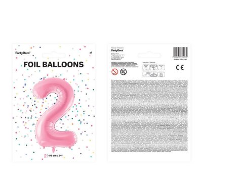 Balon foliowy Cyfra 2, 86cm, różowy Balon foliowy Cyfra 2, 86cm, różowy