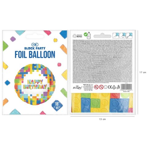 Balon foliowy Happy Birthday Klocki 45cm Balon foliowy Happy Birthday Klocki 45cm