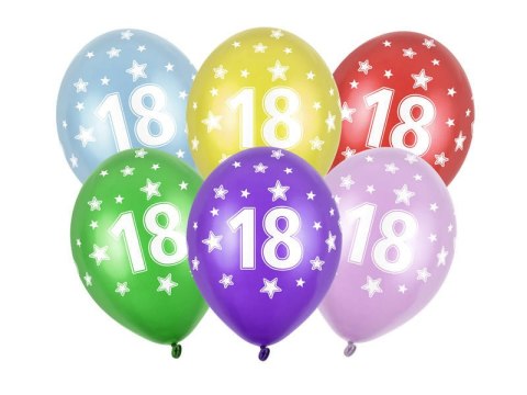 Balony lateksowe z Cyfrą 18, 30cm, Metaliczne, mix (1 op. / 6 szt.) Balony lateksowe z Cyfrą 18, 30cm, Metaliczne, mix (1 op. / 6 szt.)