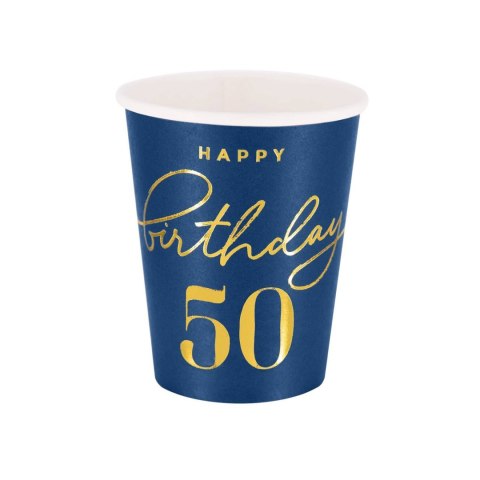 Kubeczki Happy Birthday 50, granatowy 220ml 6szt. Kubeczki Happy Birthday 50, granatowy 220ml 6szt.