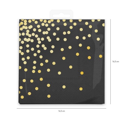 Serwetki Czarne w złote kropki 33x33cm, 10 szt. Serwetki Czarne w złote kropki 33x33cm, 10 szt.
