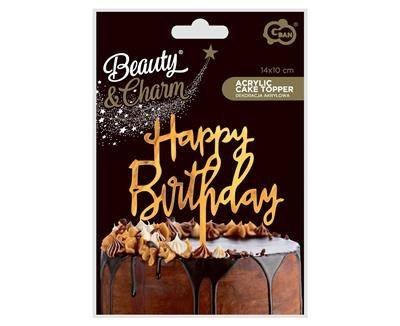 Topper Happy Birthday złoty akrylowy 14x10 cm Topper Happy Birthday złoty akrylowy 14x10 cm