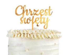 Topper na tort Chrzest Święty złoty akrylowy 11x13 cm